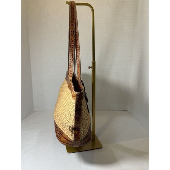 Brahmin Tisbury Collection Raffia Woven Straw Body Vintage & Croc Leather Trim - Picture 5 of 16